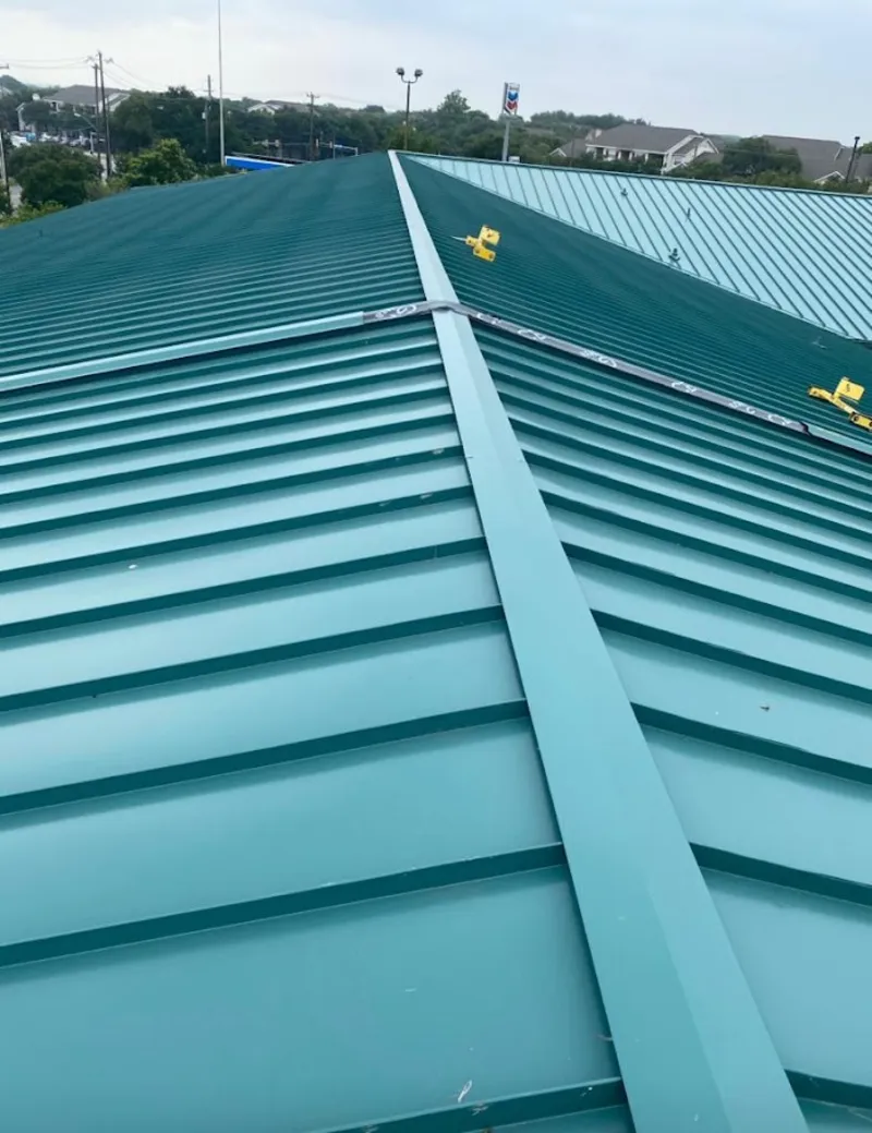 Green commercial metal roof ridge and valley for Metal Roof Repair in Park Forest